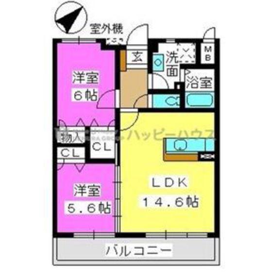 アムール古水(2LDK/3階)の間取り写真