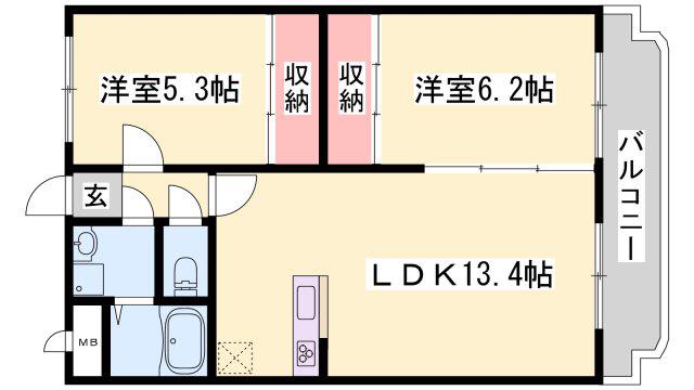 リバーサイド兼田(2LDK/3階)の間取り写真