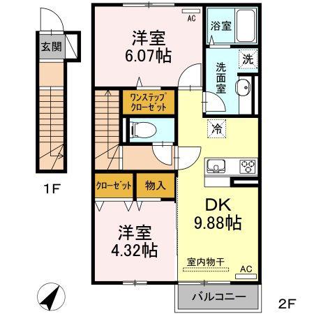 みつばち本町III(2DK/2階)の間取り写真