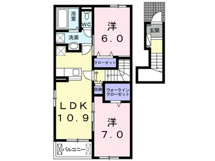 パーシモン春(2LDK/2階)の間取り写真