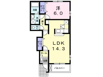 エアリーメゾンII(1LDK/1階)の間取り写真