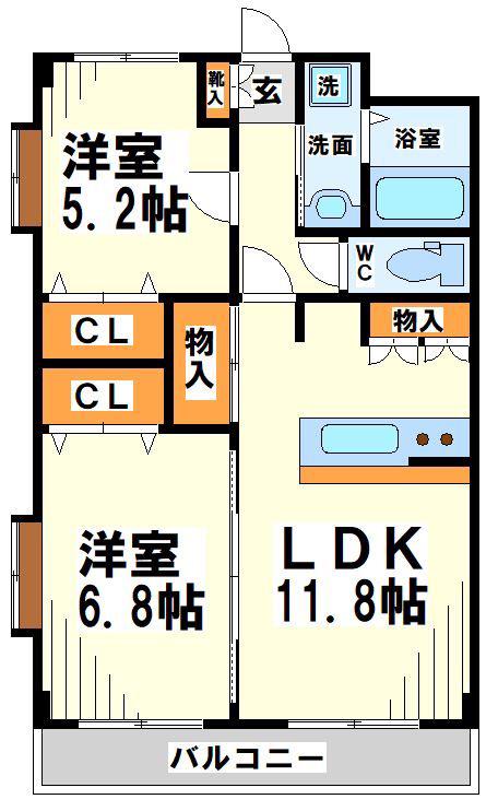 ピュアクレスト(2LDK/3階)の間取り写真