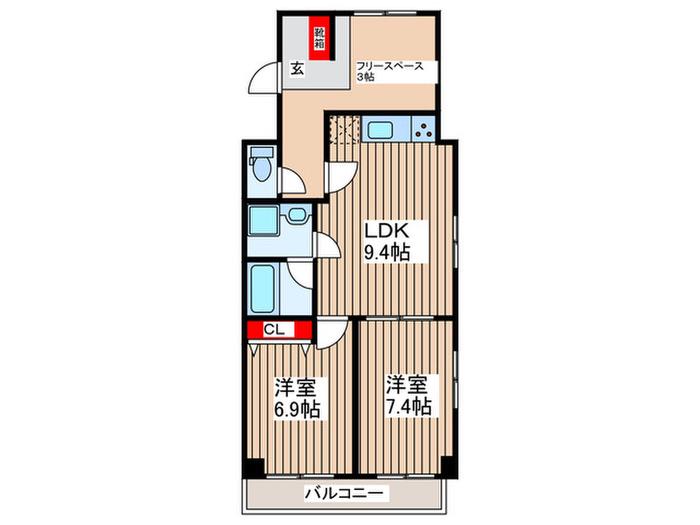 当麻ビル(2LDK/3階)の間取り写真