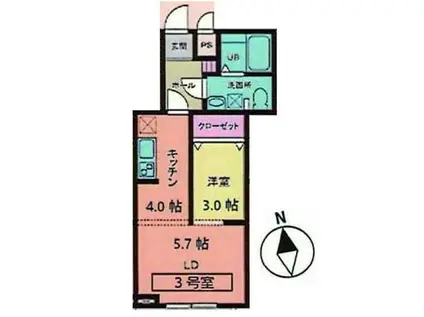 メリディアン多賀城南宮 壱番館(1LDK/1階)の間取り写真