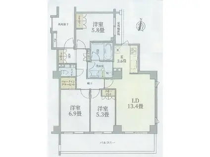 プラネスーペリア経堂赤堤(3LDK/2階)の間取り写真