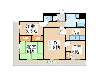 チェリーヒルズ健軍(3LDK/5階)の間取り写真