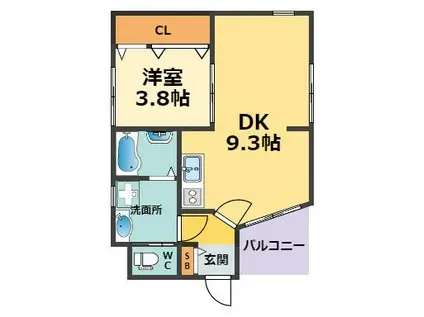 PISTA武庫川(1LDK/2階)の間取り写真