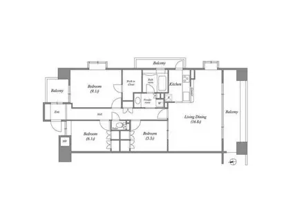 LASANTE東白壁(3LDK/11階)の間取り写真