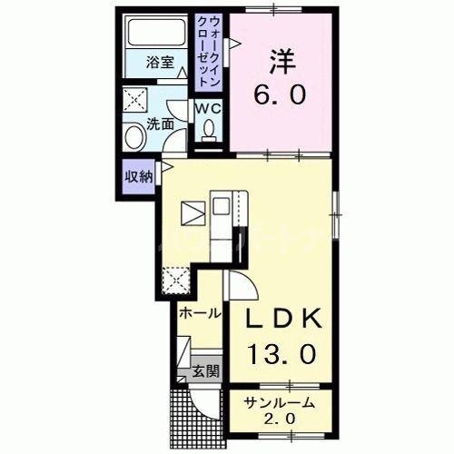 サンリットベルA棟(1LDK/1階)の間取り写真
