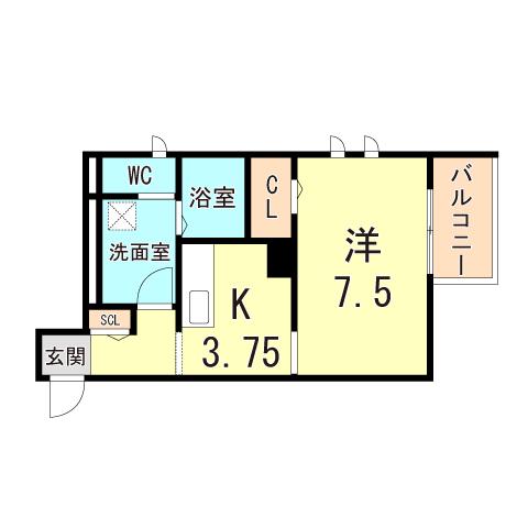 西新町PJ(1LDK/1階)の間取り写真