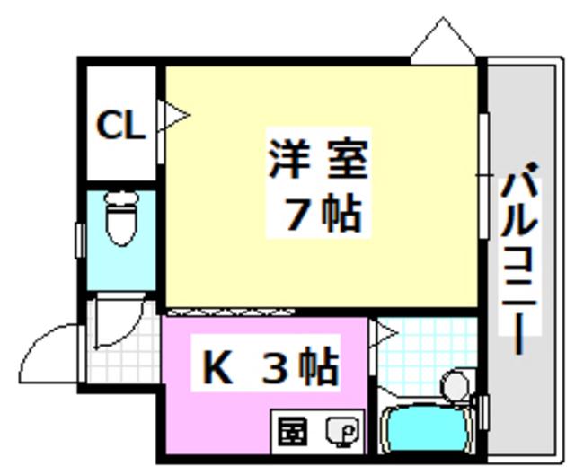 ネオセレス壱番館(1K/2階)の間取り写真
