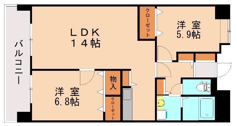 リジェール箱崎(2LDK/7階)の間取り写真