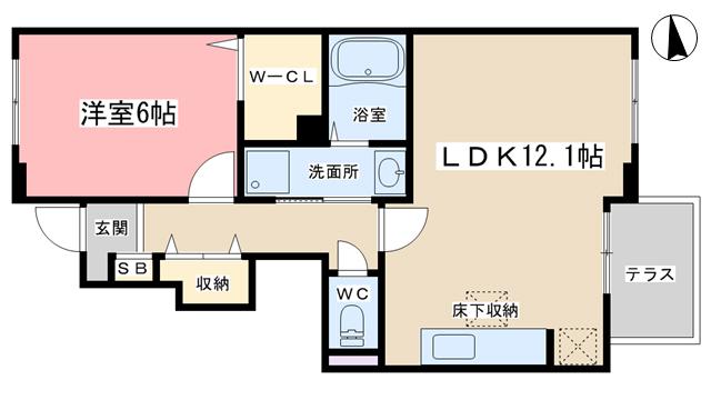 カーサスカイI(1LDK/1階)の間取り写真