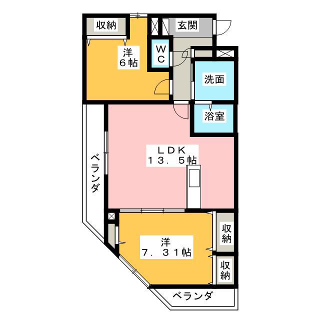 ヴィブレフリージア(2LDK/2階)の間取り写真