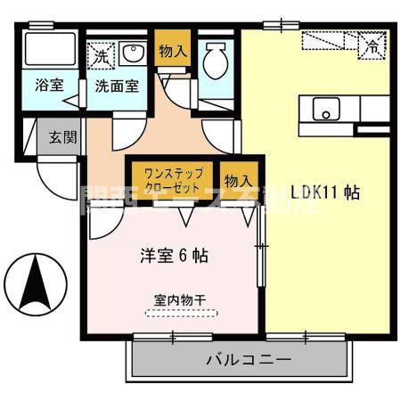 アムール B棟(1LDK/1階)の間取り写真