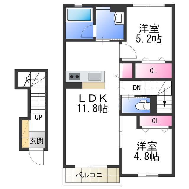 カーサレジオA棟(2LDK/2階)の間取り写真