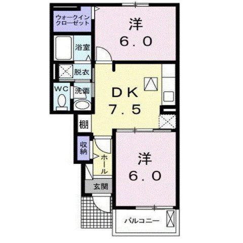 コンフォートさくらD(2DK/1階)の間取り写真