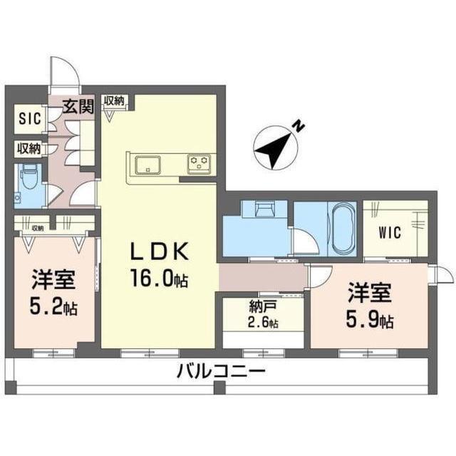 アジュールモア長津田(2LDK/3階)の間取り写真