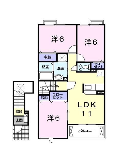 ビッグアイランドハーヴェストD(3LDK/2階)の間取り写真