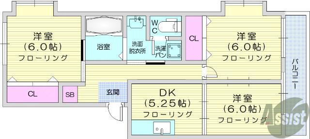 モラール愛子(3DK/1階)の間取り写真