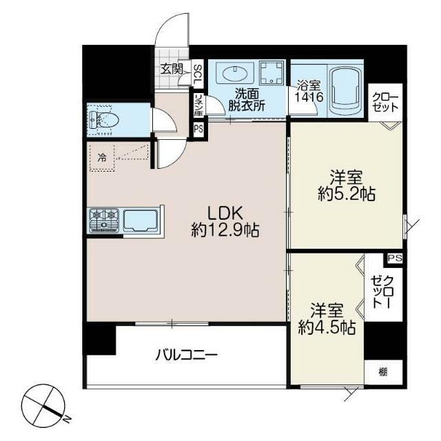 イゾラセレーナ目黒 部屋番号0202(2LDK/2階)の間取り写真