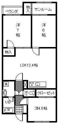 サンベール(1LDK/2階)の間取り写真
