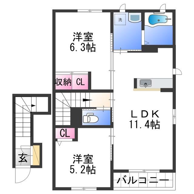 ブリリアンス根来(2LDK/2階)の間取り写真