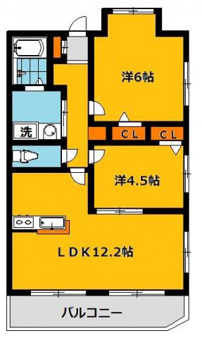 秋桜館・西原(2LDK/3階)の間取り写真