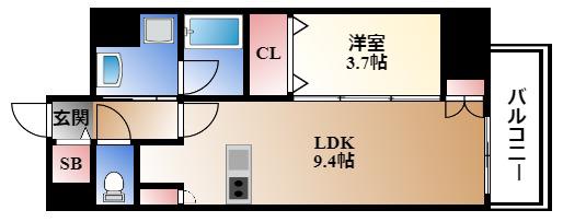 プレサンスロジェ丸の内PRIME CASA(1LDK/9階)の間取り写真