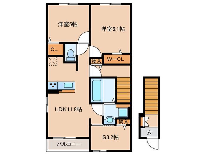 ヒルズ津屋崎I(2SLDK/2階)の間取り写真