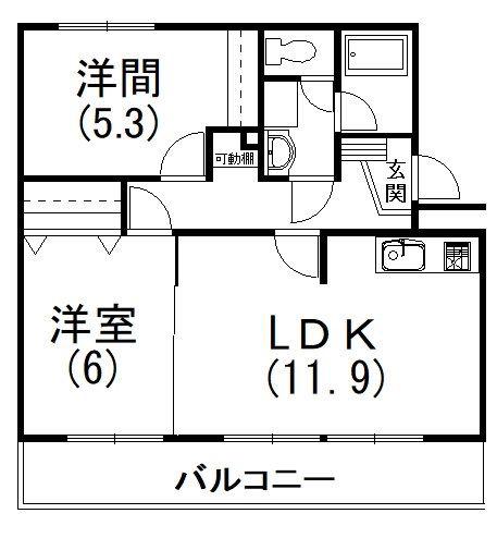 アルテール飯田(2LDK/1階)の間取り写真