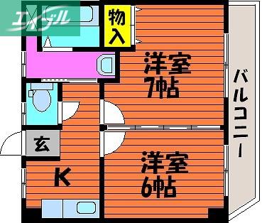 バンズコーポラス(2K/2階)の間取り写真
