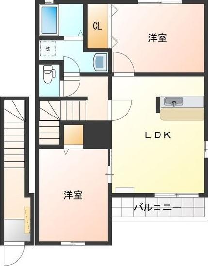 ミッテフリーデI(2LDK/2階)の間取り写真