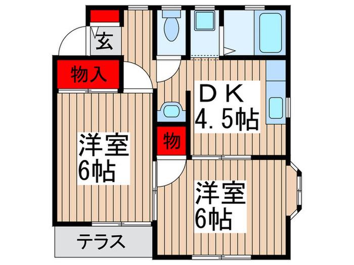 アンビルグリーンコーポB(2DK/1階)の間取り写真