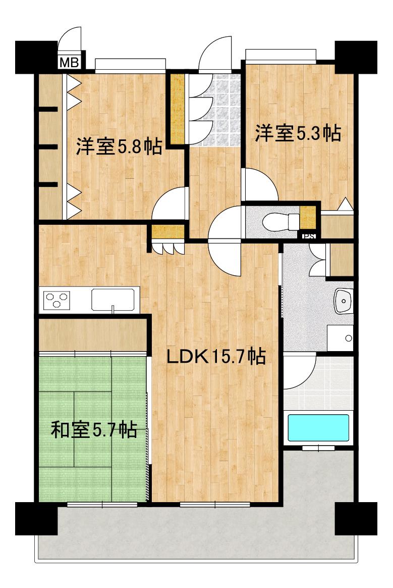 コアマンションルネス九品寺(3LDK/11階)の間取り写真