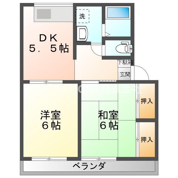 杉の下コーポ(2DK/2階)の間取り写真