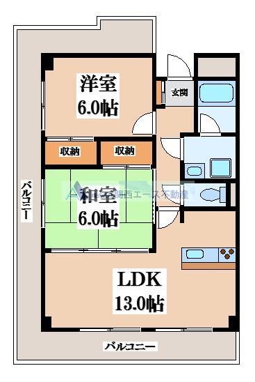 プリーマ北新(2LDK/6階)の間取り写真