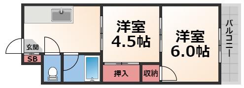 サンコート小澤(2K/4階)の間取り写真