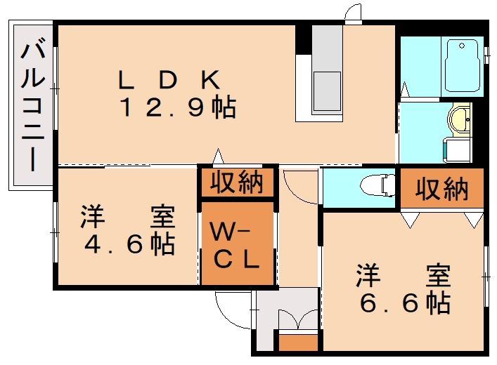 ノールカトレアII B棟(2LDK/2階)の間取り写真