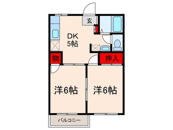 アップルハウス3(2DK/2階)の間取り写真