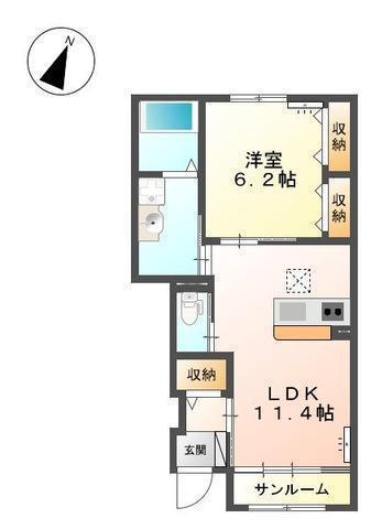 オレンジキャンバス(1LDK/1階)の間取り写真