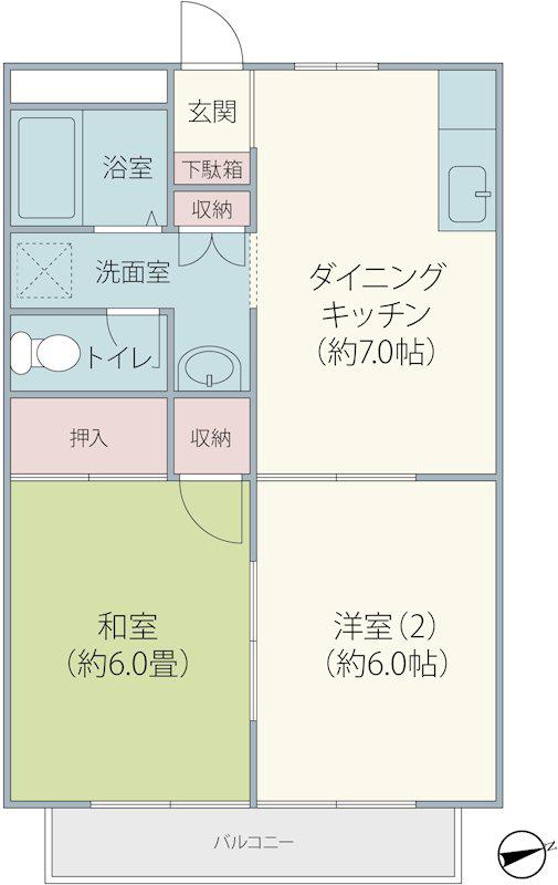 ベストワン(2DK/2階)の間取り写真