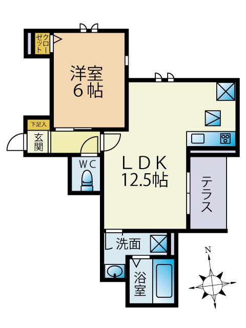 ヒルズ・アベリア(1LDK/1階)の間取り写真