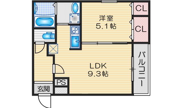 フジパレス千里山(1LDK/3階)の間取り写真