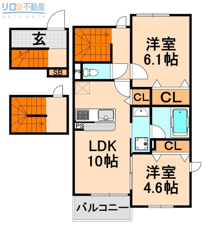 エスメゾン(2LDK/3階)の間取り写真