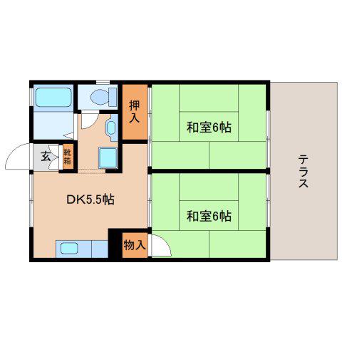 ヒルズ幸和(2DK/1階)の間取り写真