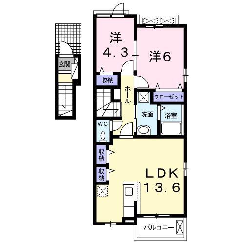メゾン・ド・コンフォート I(2LDK/2階)の間取り写真