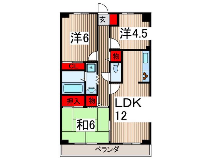 ユーネット所沢(3LDK/4階)の間取り写真