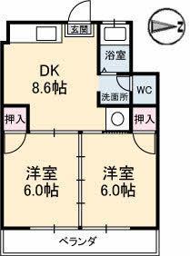 上野ビル(2DK/3階)の間取り写真
