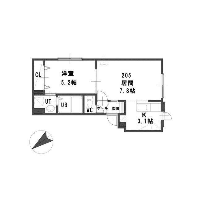 ルミエールかえで(1LDK/2階)の間取り写真